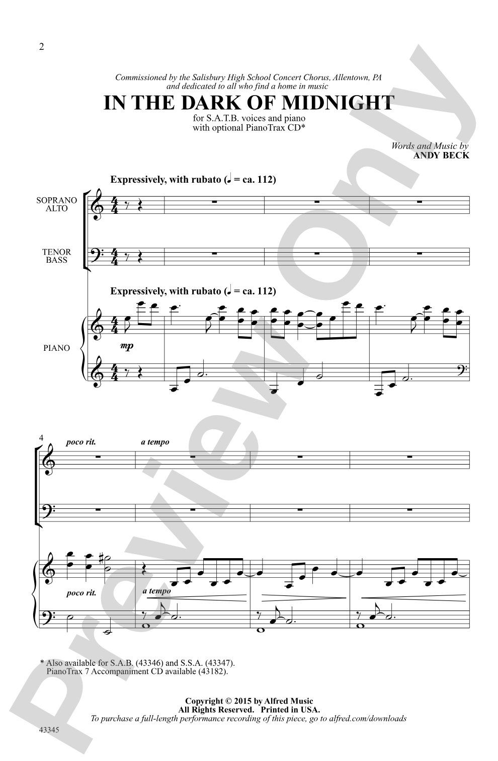 In the Dark of Midnight: SATB Choral Octavo
