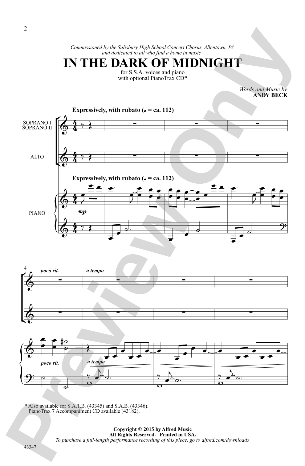 In the Dark of Midnight: SSA Choral Octavo