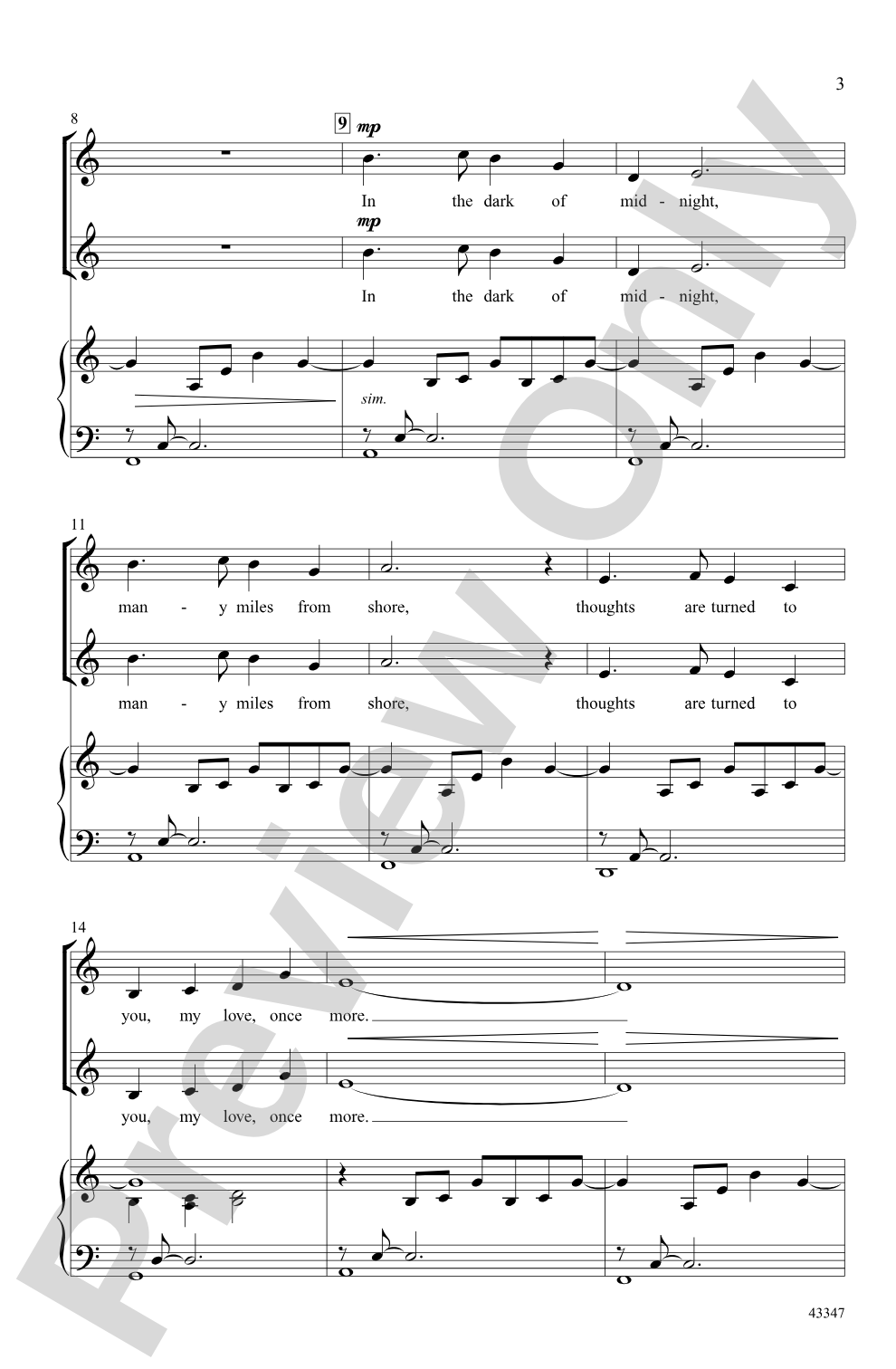 In the Dark of Midnight: SSA Choral Octavo