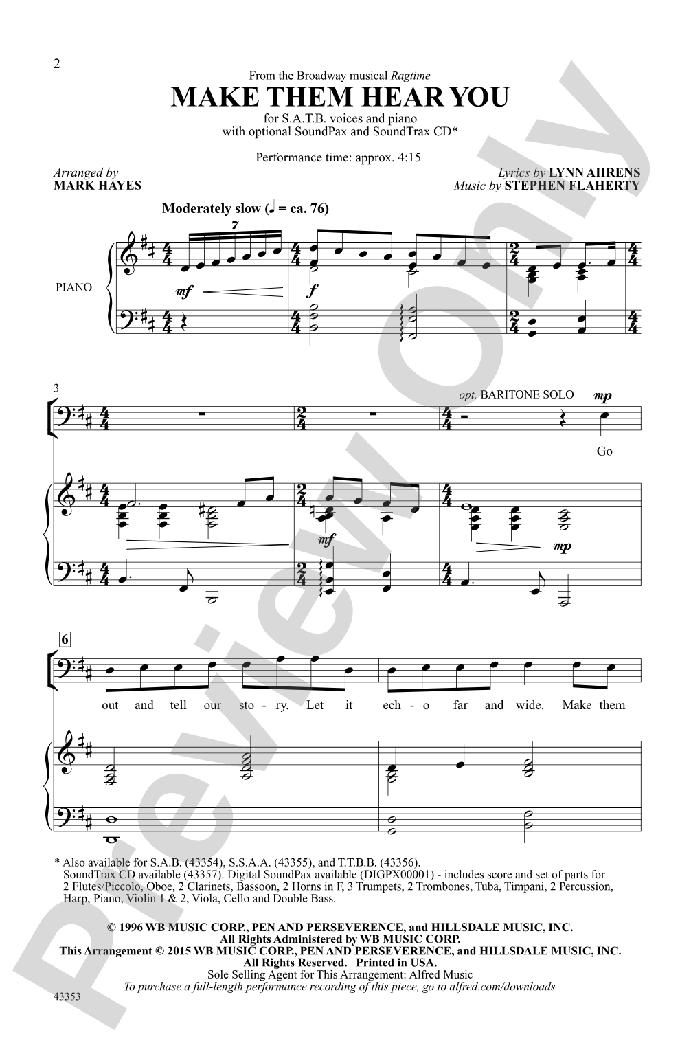 Make Them Hear You (from the musical <i>Ragtime</i>): SATB Choral Octavo