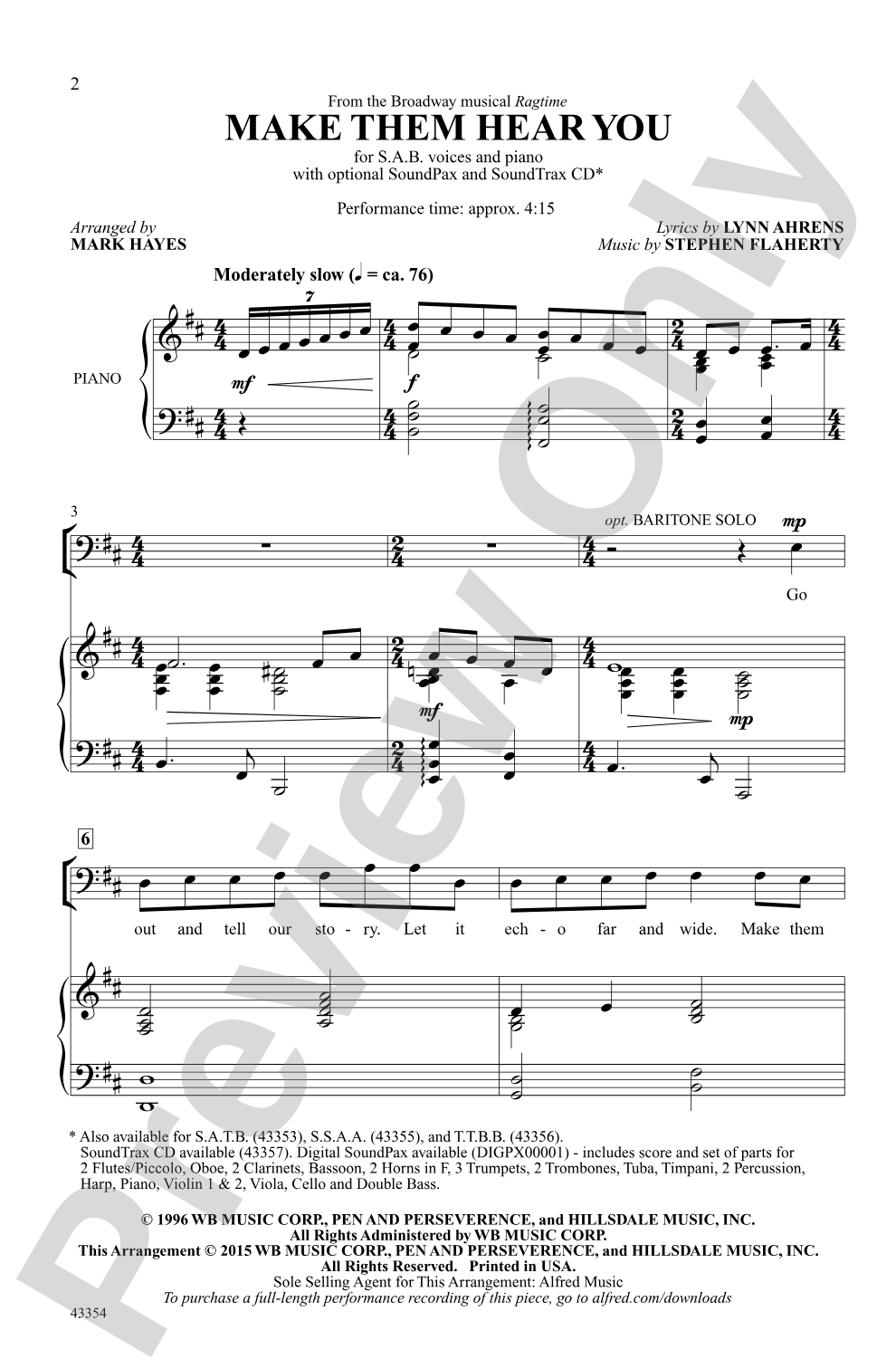 Make Them Hear You (from the musical <i>Ragtime</i>): SAB Choral Octavo