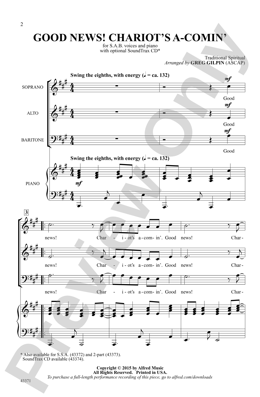 Good News! Chariot's A-Comin': SAB Choral Octavo