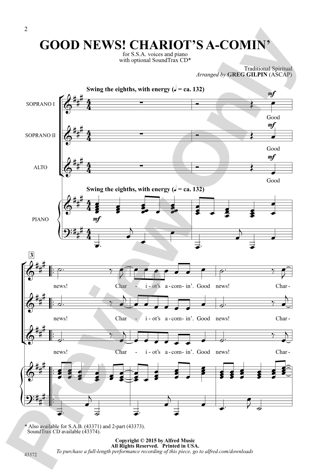 Good News! Chariot's A-Comin': SSA Choral Octavo