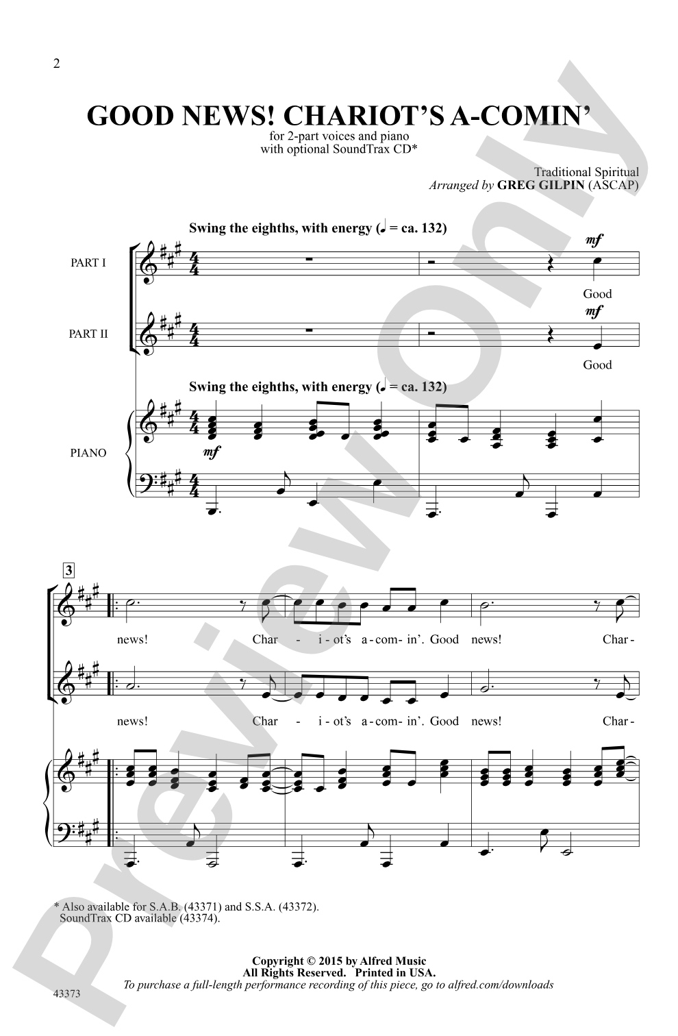 Good News! Chariot's A-Comin': 2-Part Choral Octavo