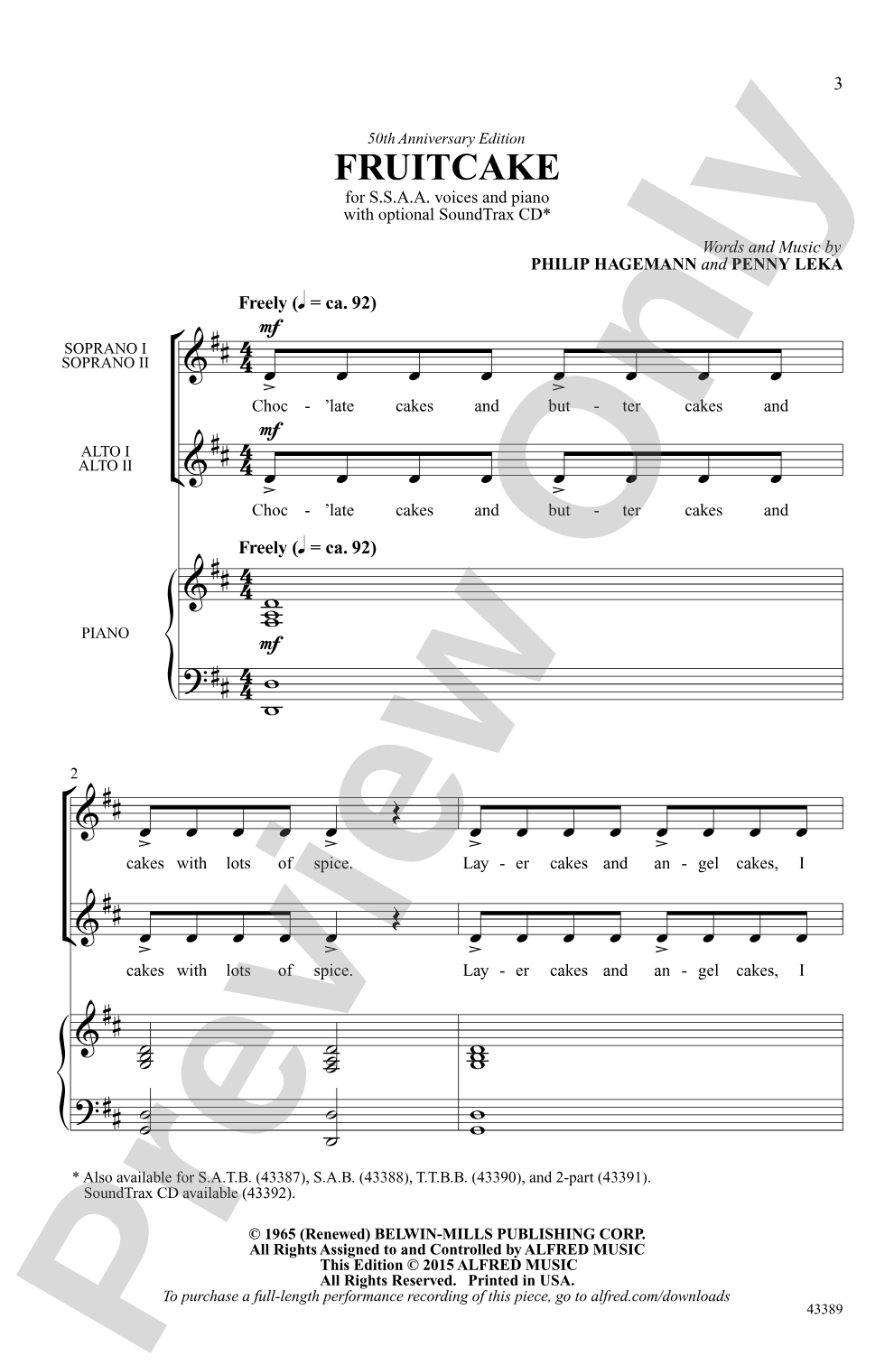 Fruitcake: SSAA Choral Octavo