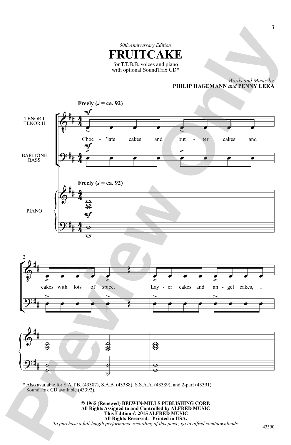 Fruitcake: TTBB Choral Octavo