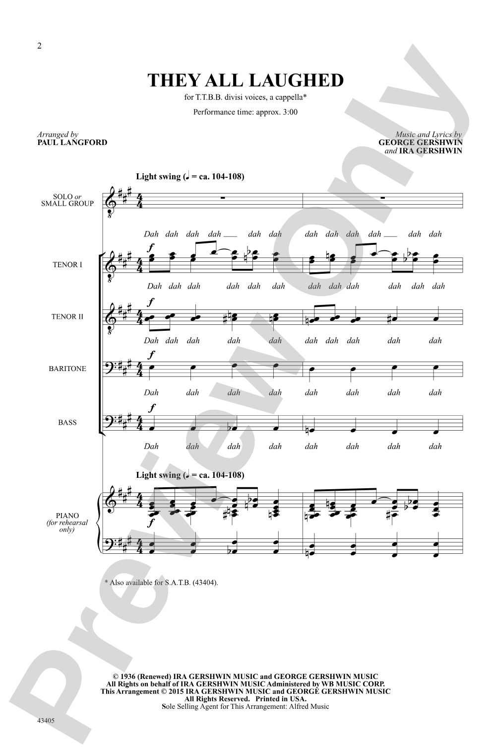They All Laughed: TTBB divisi, <i>a cappella</i> Choral Octavo