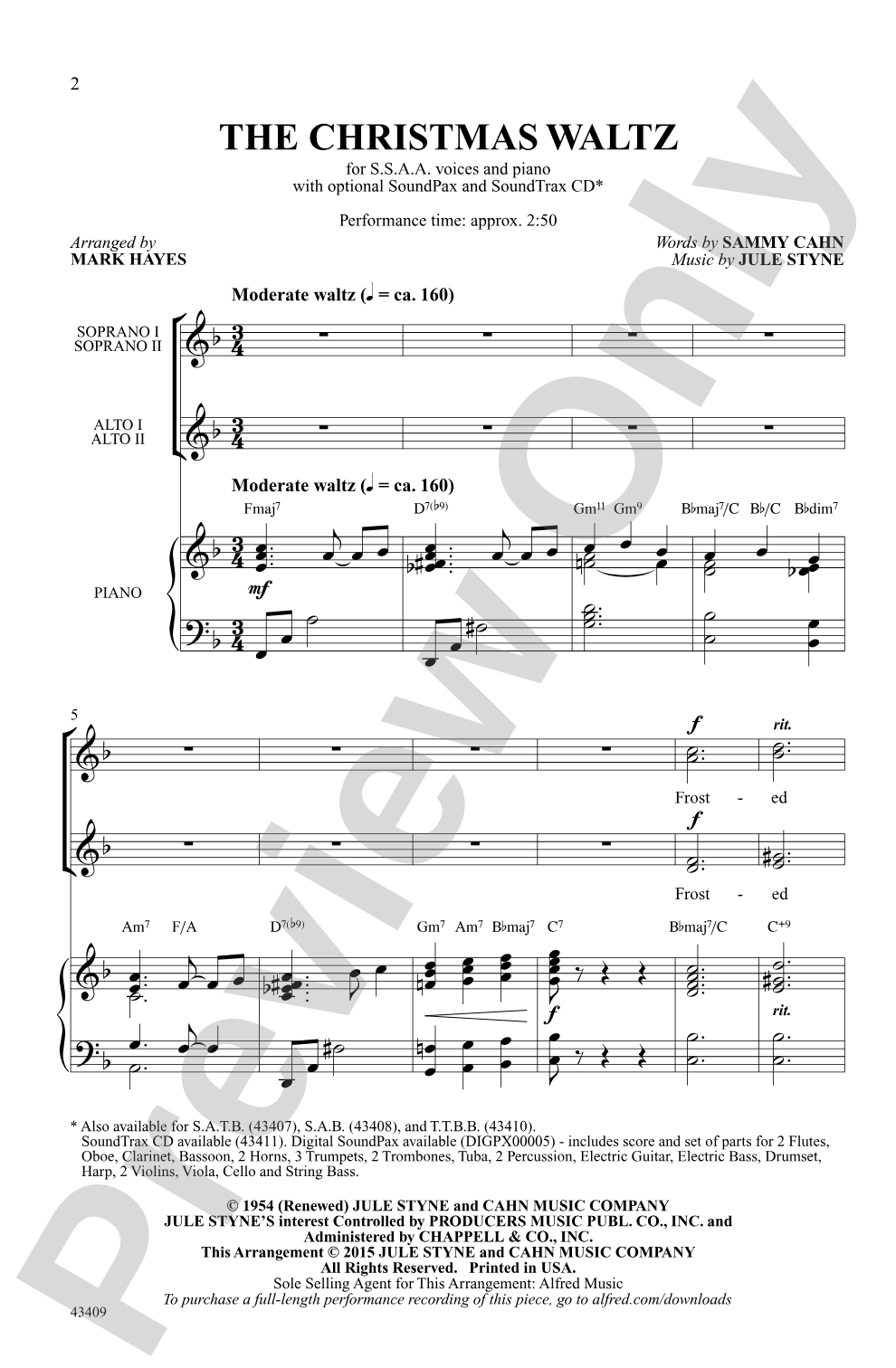The Christmas Waltz: SSAA Choral Octavo