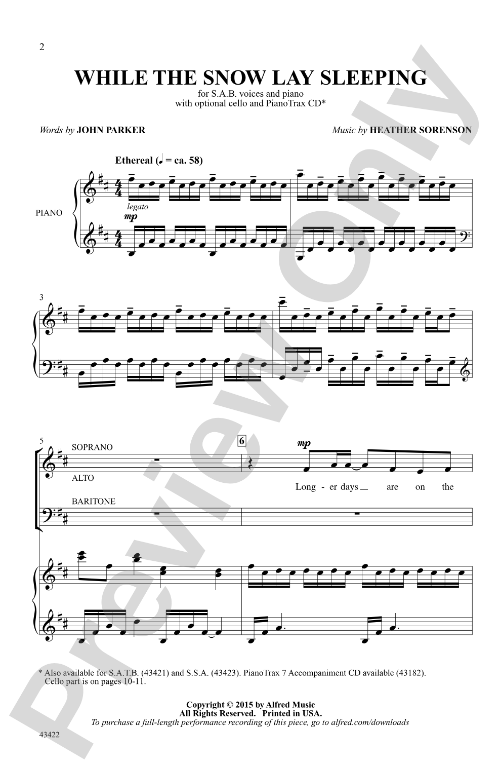 While the Snow Lay Sleeping: SAB Choral Octavo
