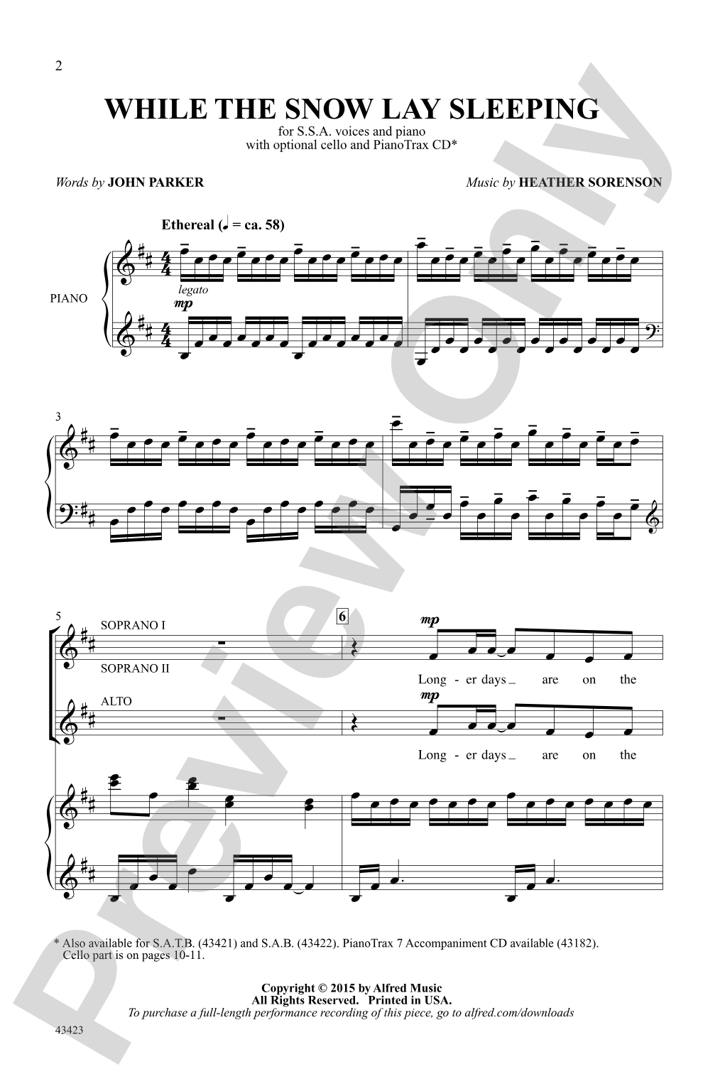 While the Snow Lay Sleeping: SSA Choral Octavo