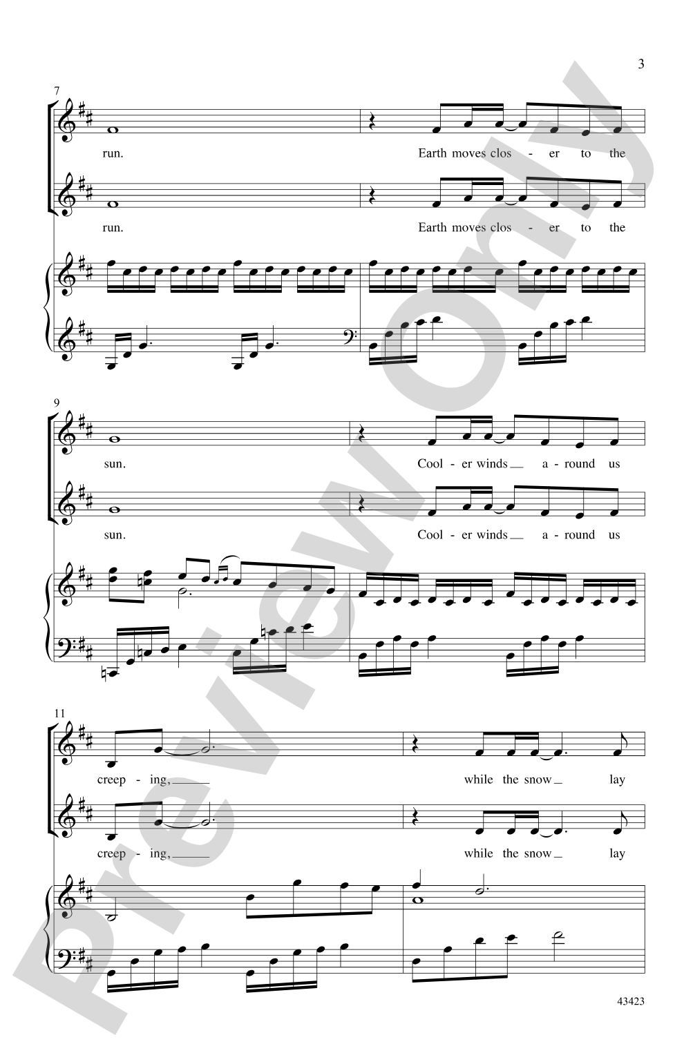 While the Snow Lay Sleeping: SSA Choral Octavo