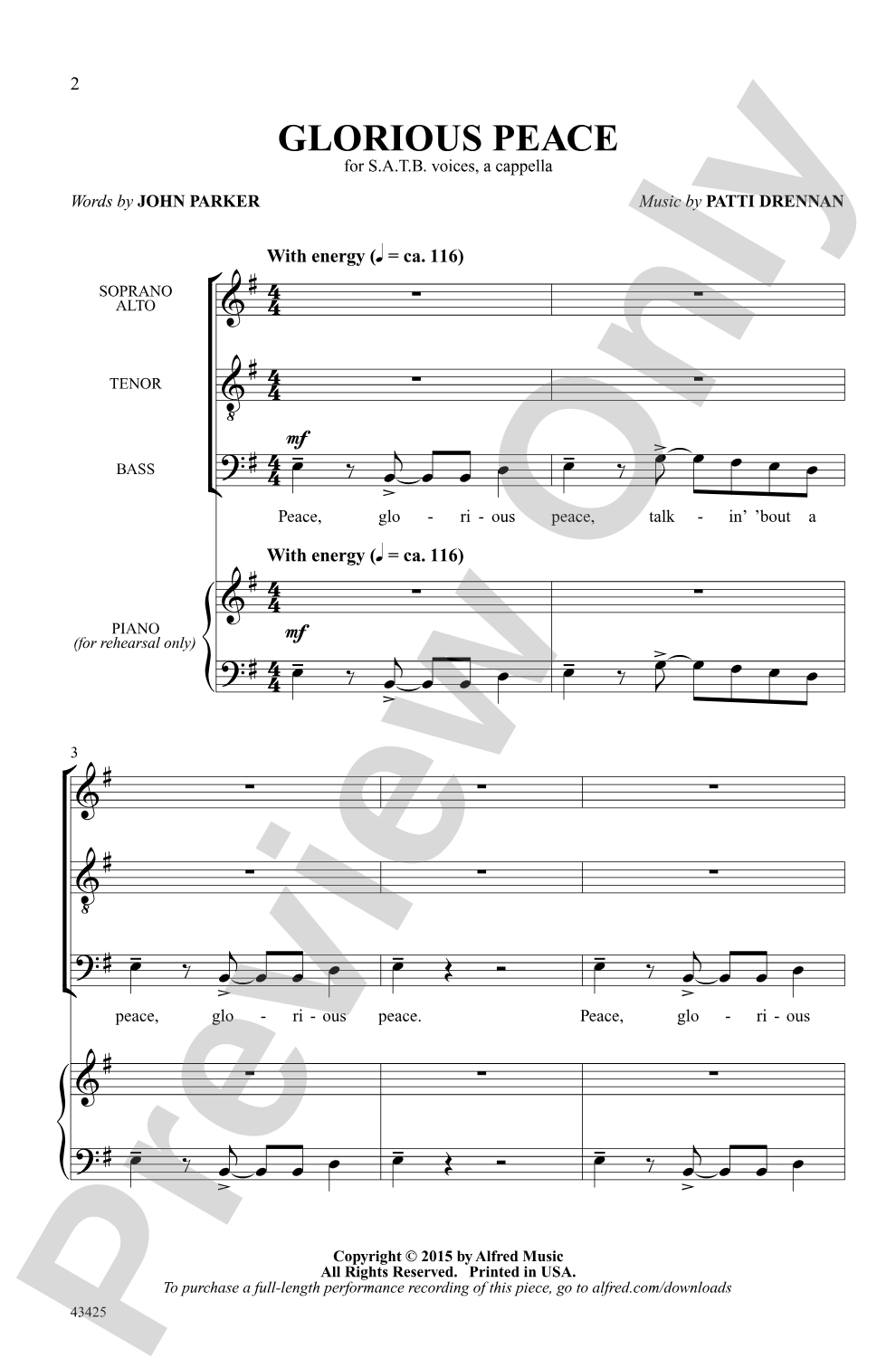 Glorious Peace: SATB, <i>a cappella</i> Choral Octavo