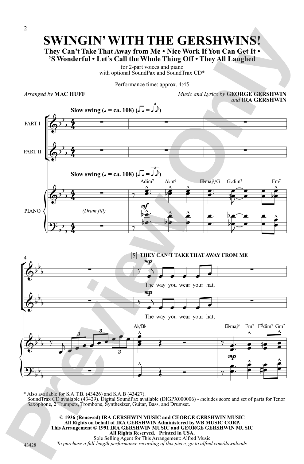 Swingin' with the Gershwins!: 2-Part Choral Octavo