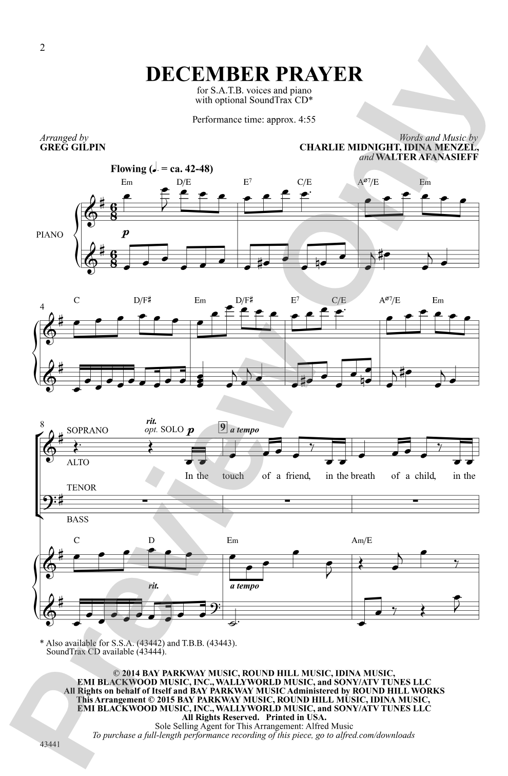December Prayer: SATB Choral Octavo