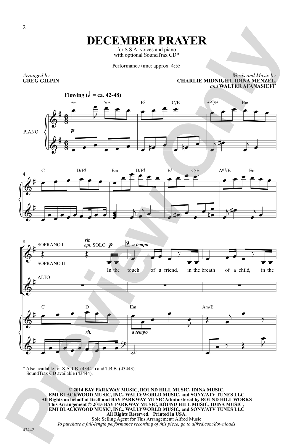 December Prayer: SSA Choral Octavo