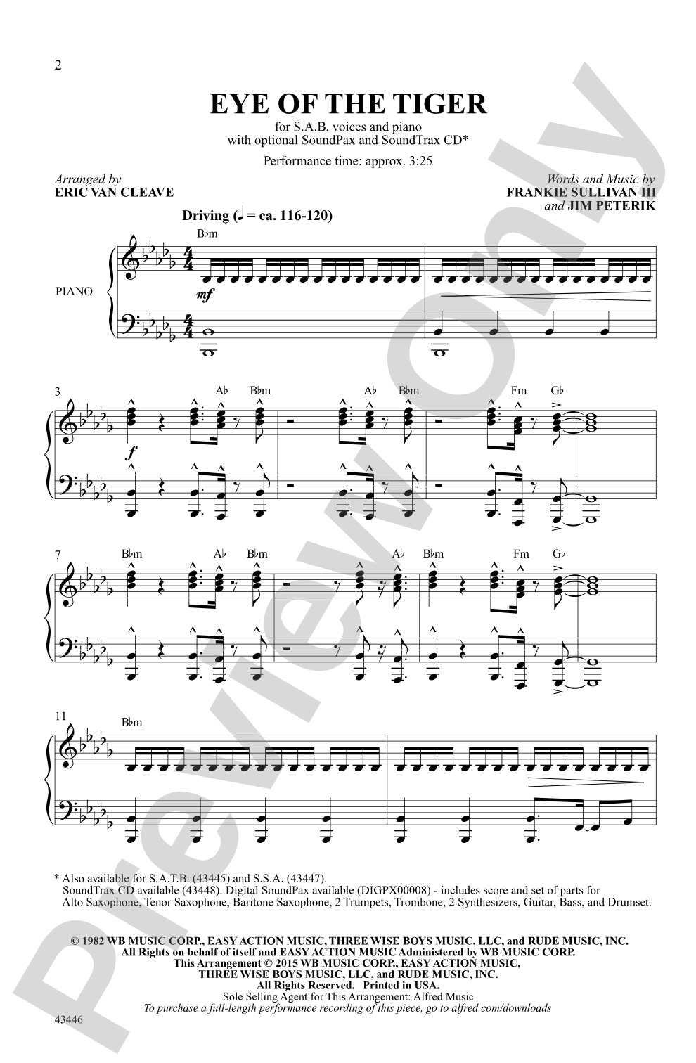 Eye of the Tiger: SAB Choral Octavo