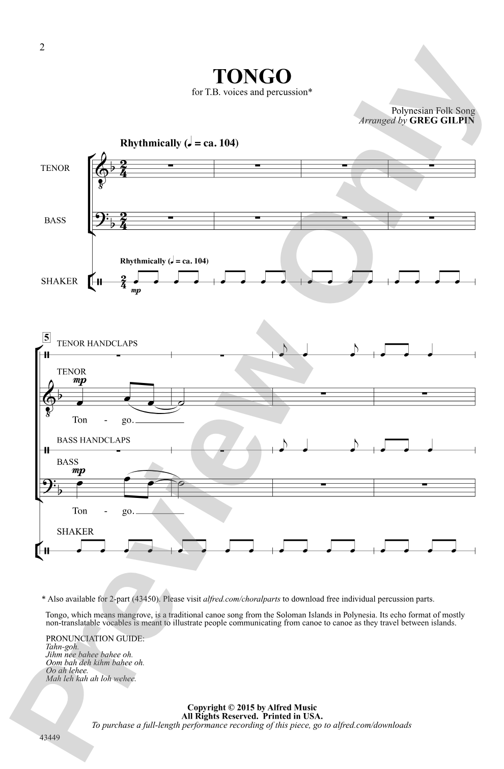 Tongo: TB Choral Octavo