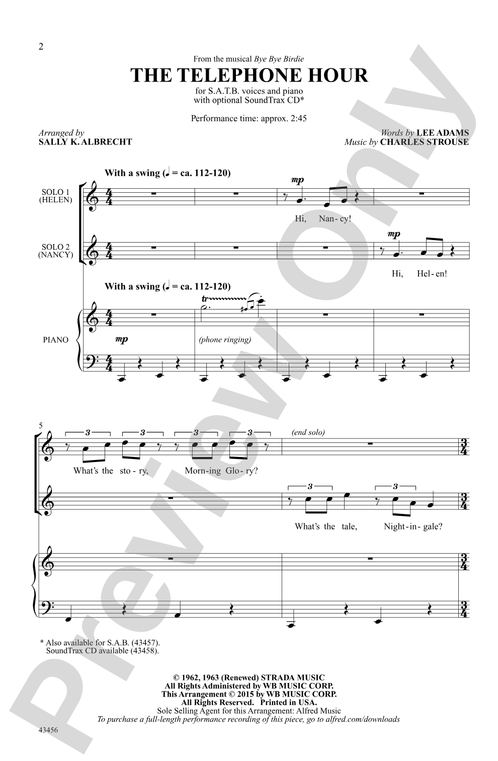 The Telephone Hour (from the musical <i>Bye, Bye, Birdie</i>): SATB Choral Octavo