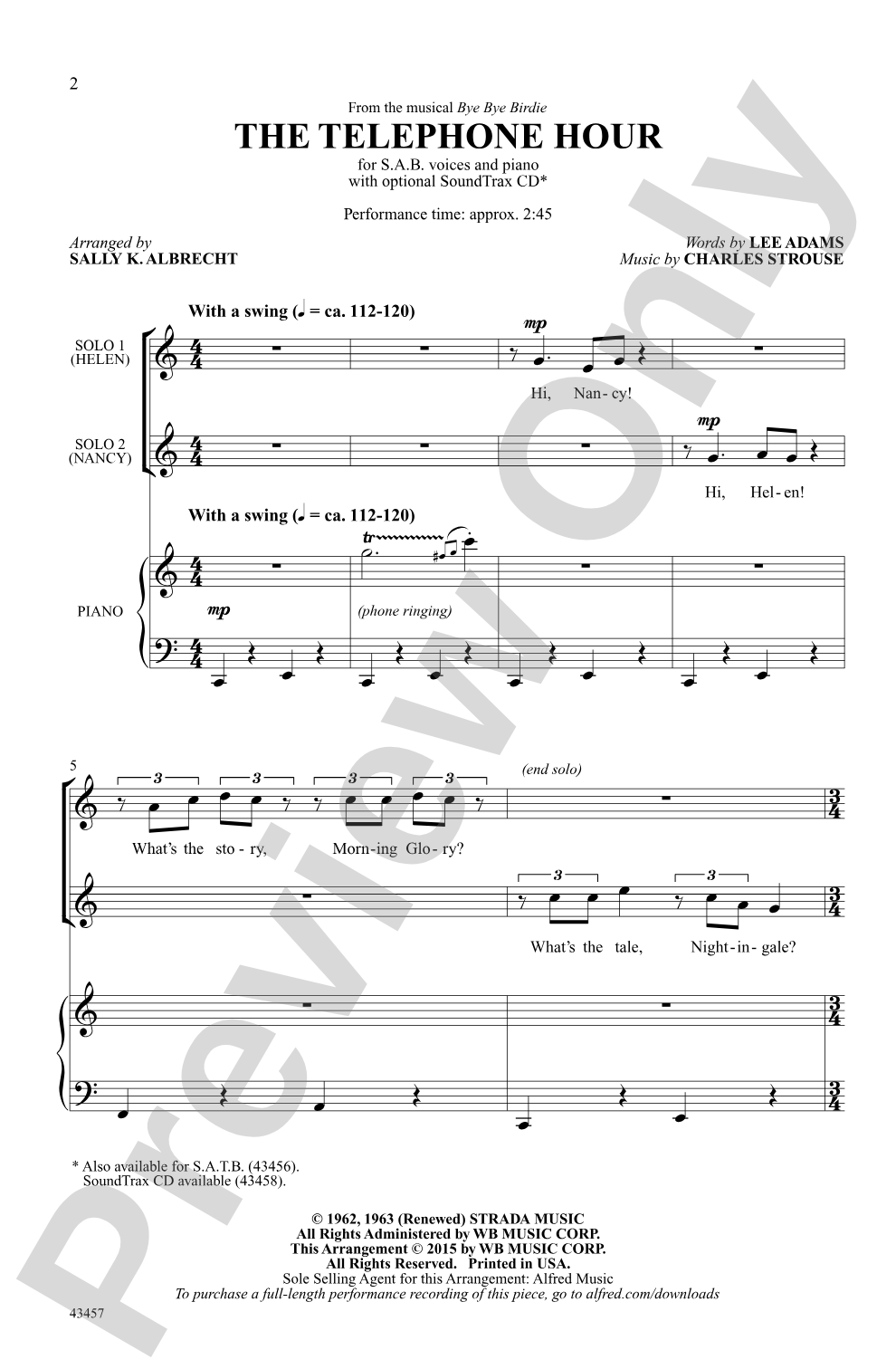The Telephone Hour (from the musical <i>Bye, Bye, Birdie</i>): SAB Choral Octavo
