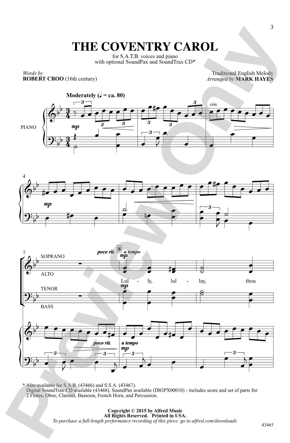 The Coventry Carol: SATB Choral Octavo