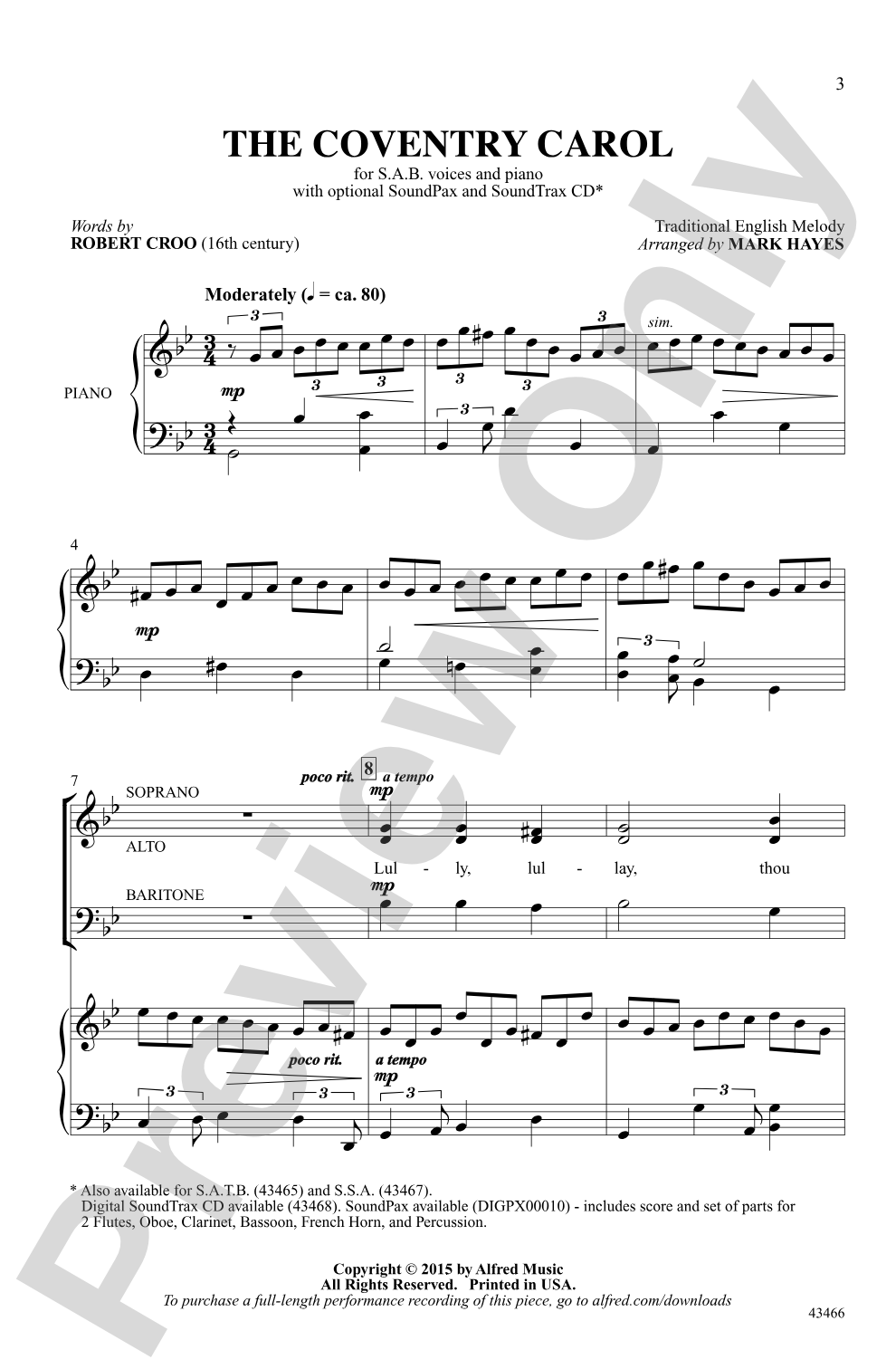 The Coventry Carol: SAB Choral Octavo