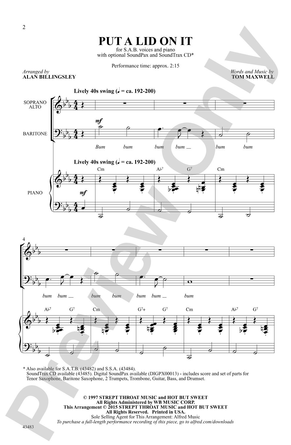 Put a Lid on It: SAB Choral Octavo