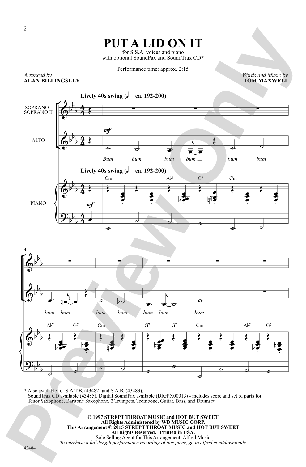 Put a Lid on It: SSA Choral Octavo