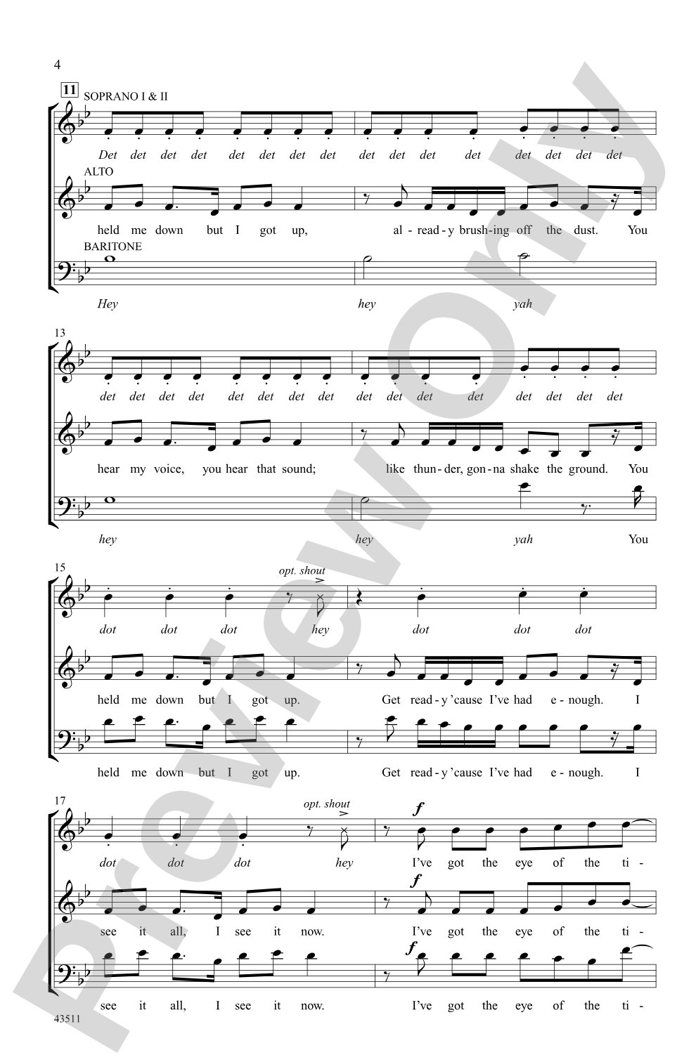 Roar: SAB, <I>a cappella</I> Choral Octavo