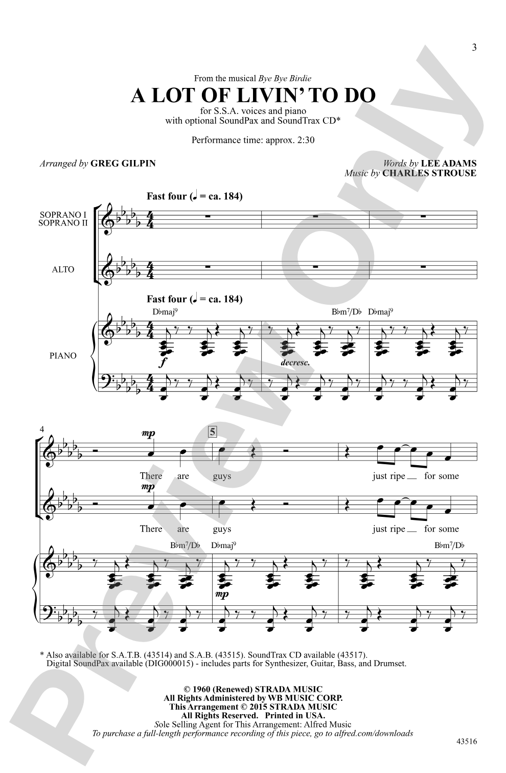 A Lot of Livin' to Do (from the musical <i>Bye, Bye, Birdie</i>): SSA Choral Octavo