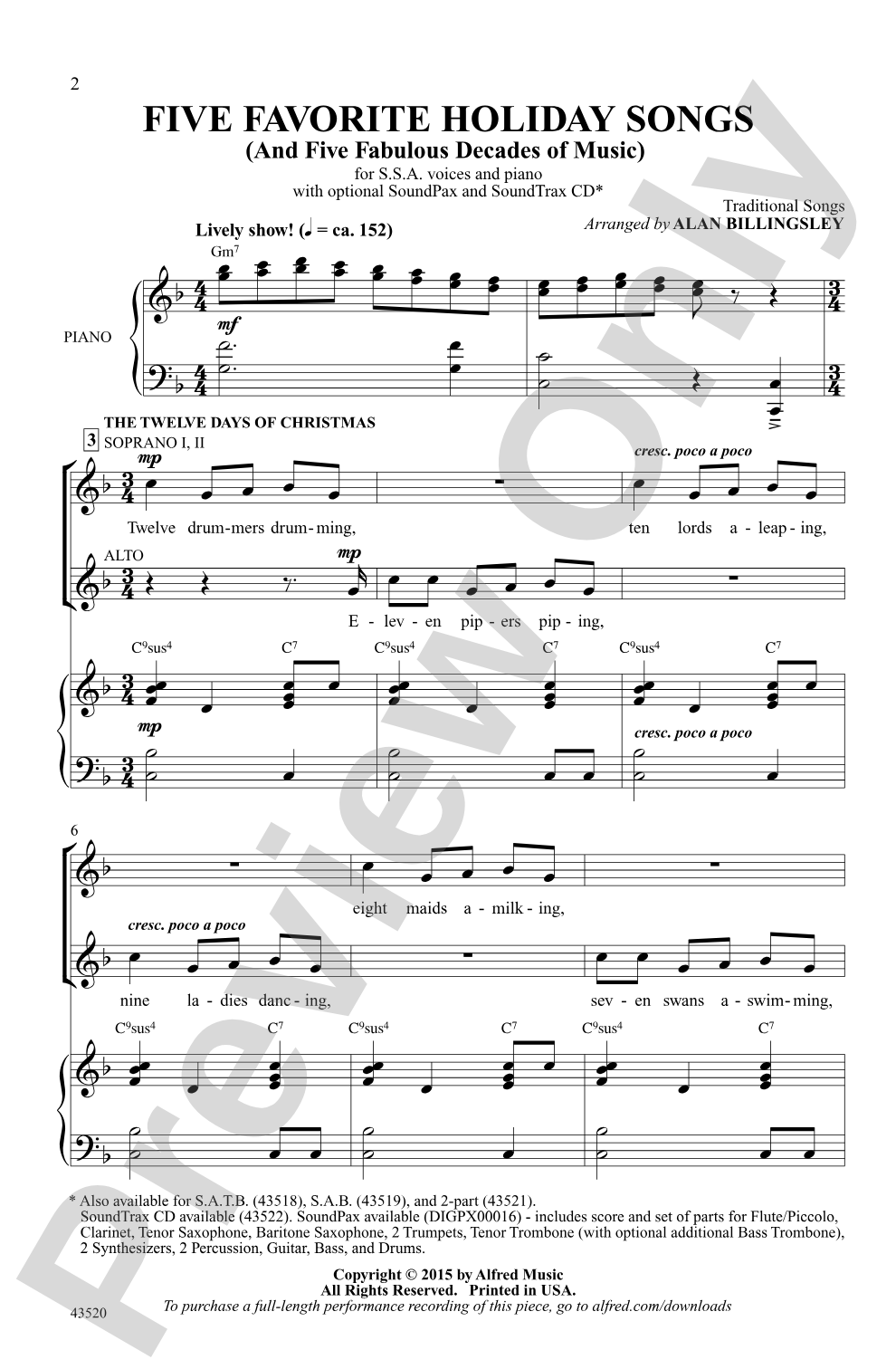 Five Favorite Holiday Songs: SSA Choral Octavo