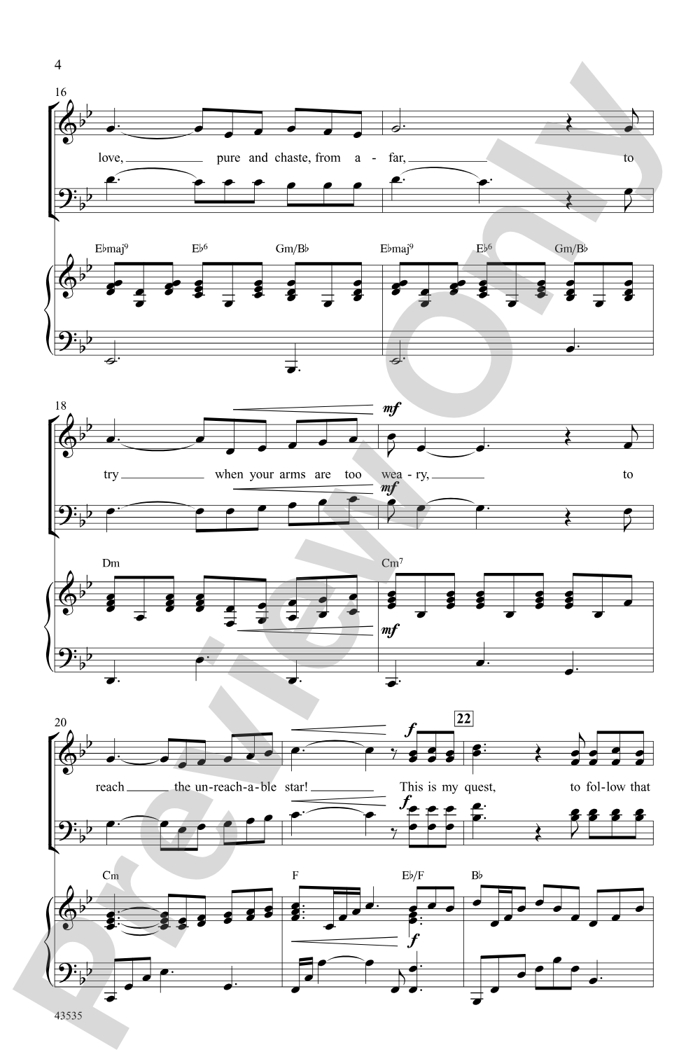 The Impossible Dream (from the musical <i>Man of La Mancha</i>): SATB Choral Octavo