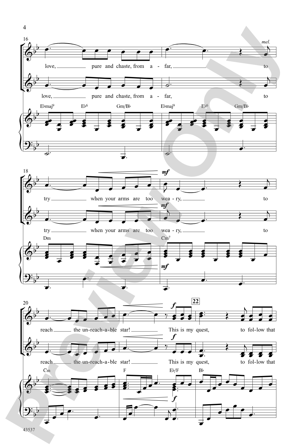 The Impossible Dream (from the musical <i>Man of La Mancha</i>): SSAA Choral Octavo