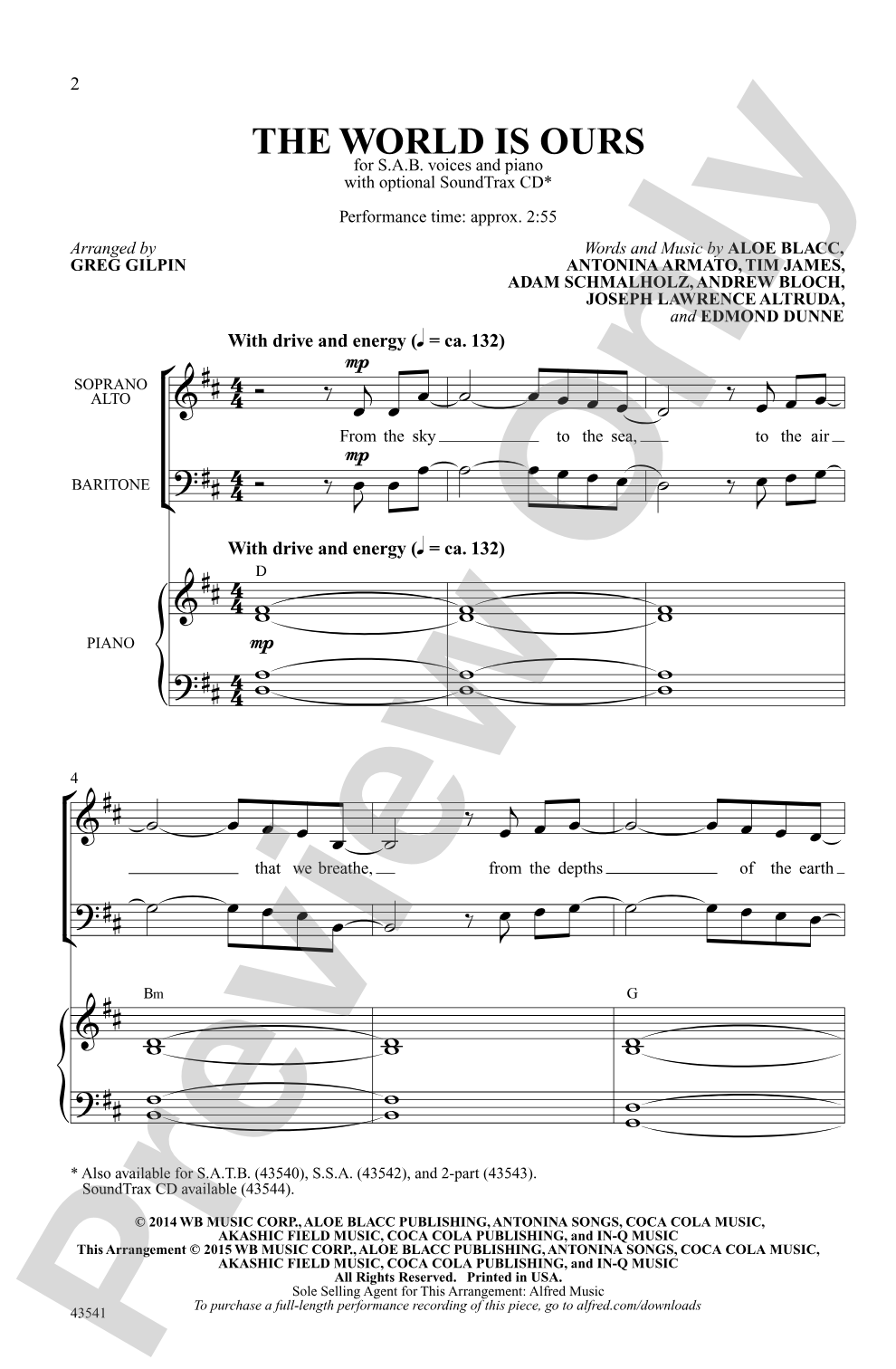 The World Is Ours: SAB Choral Octavo