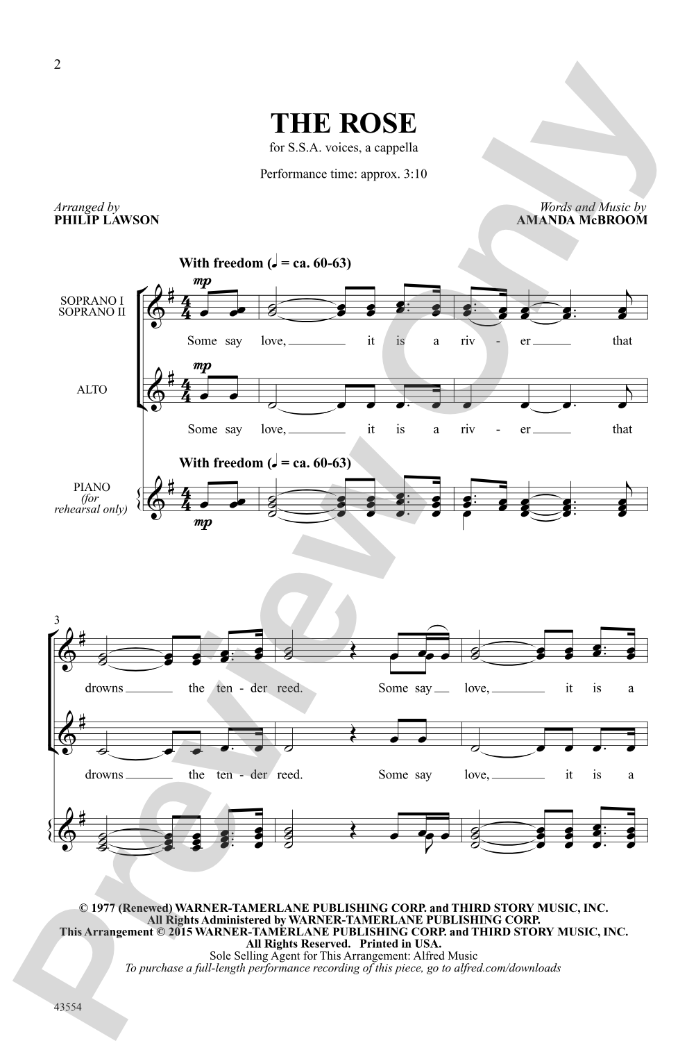 The Rose: SSA, <i>a cappella</i> Choral Octavo