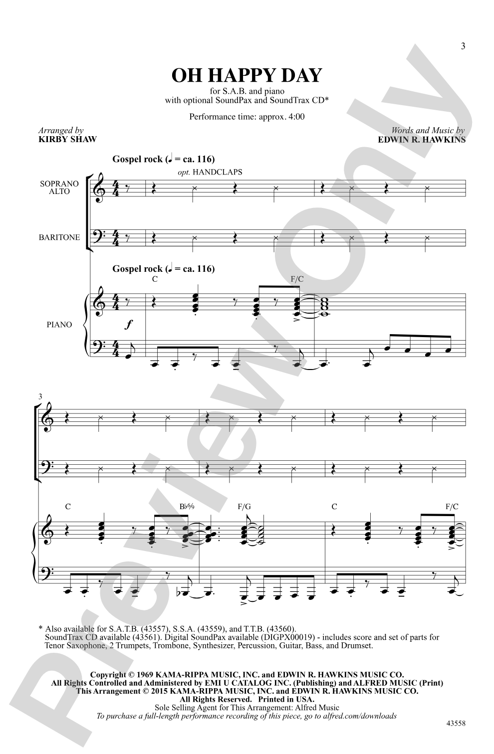 Oh Happy Day: SAB Choral Octavo