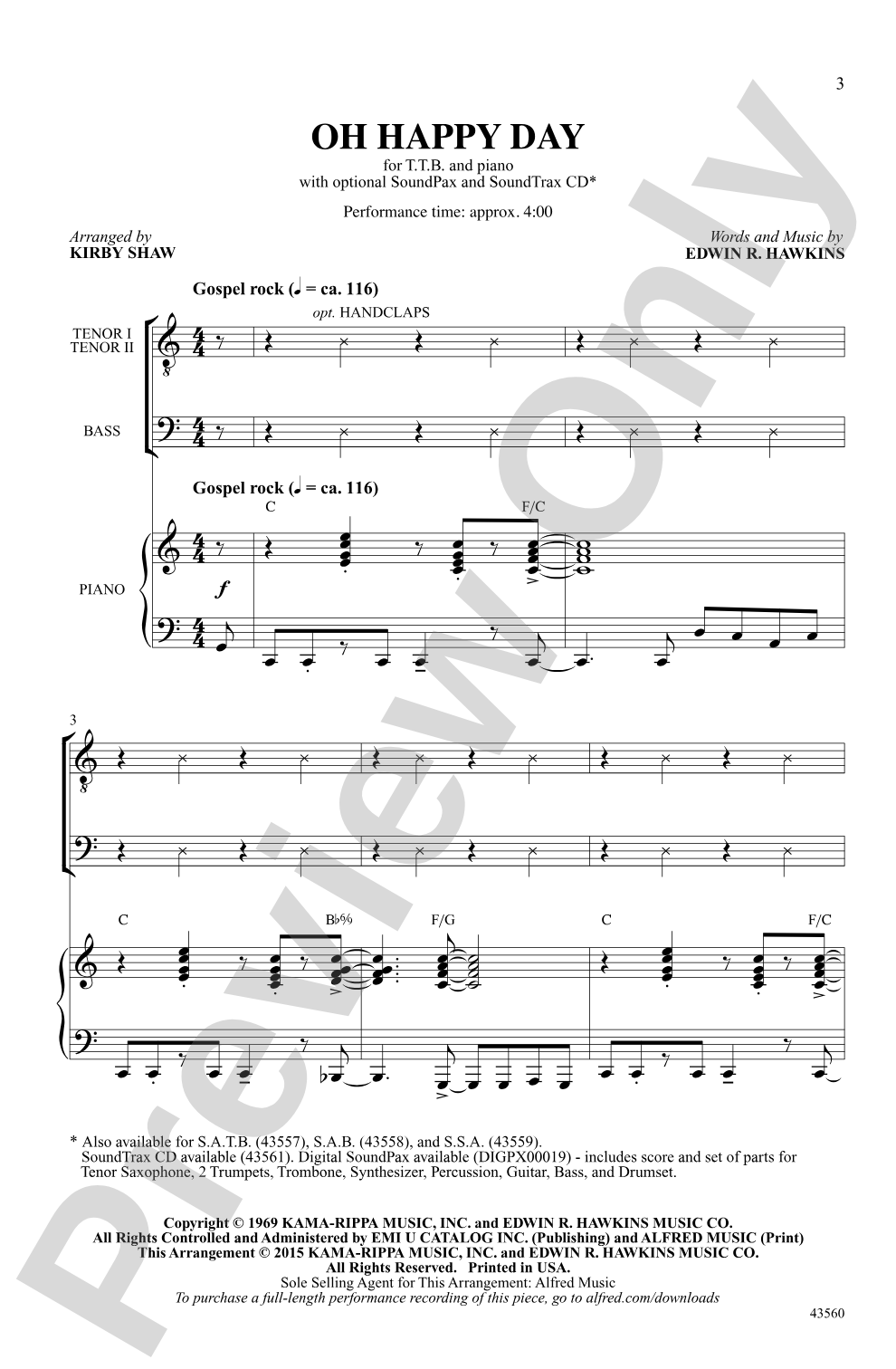 Oh Happy Day: TBB Choral Octavo