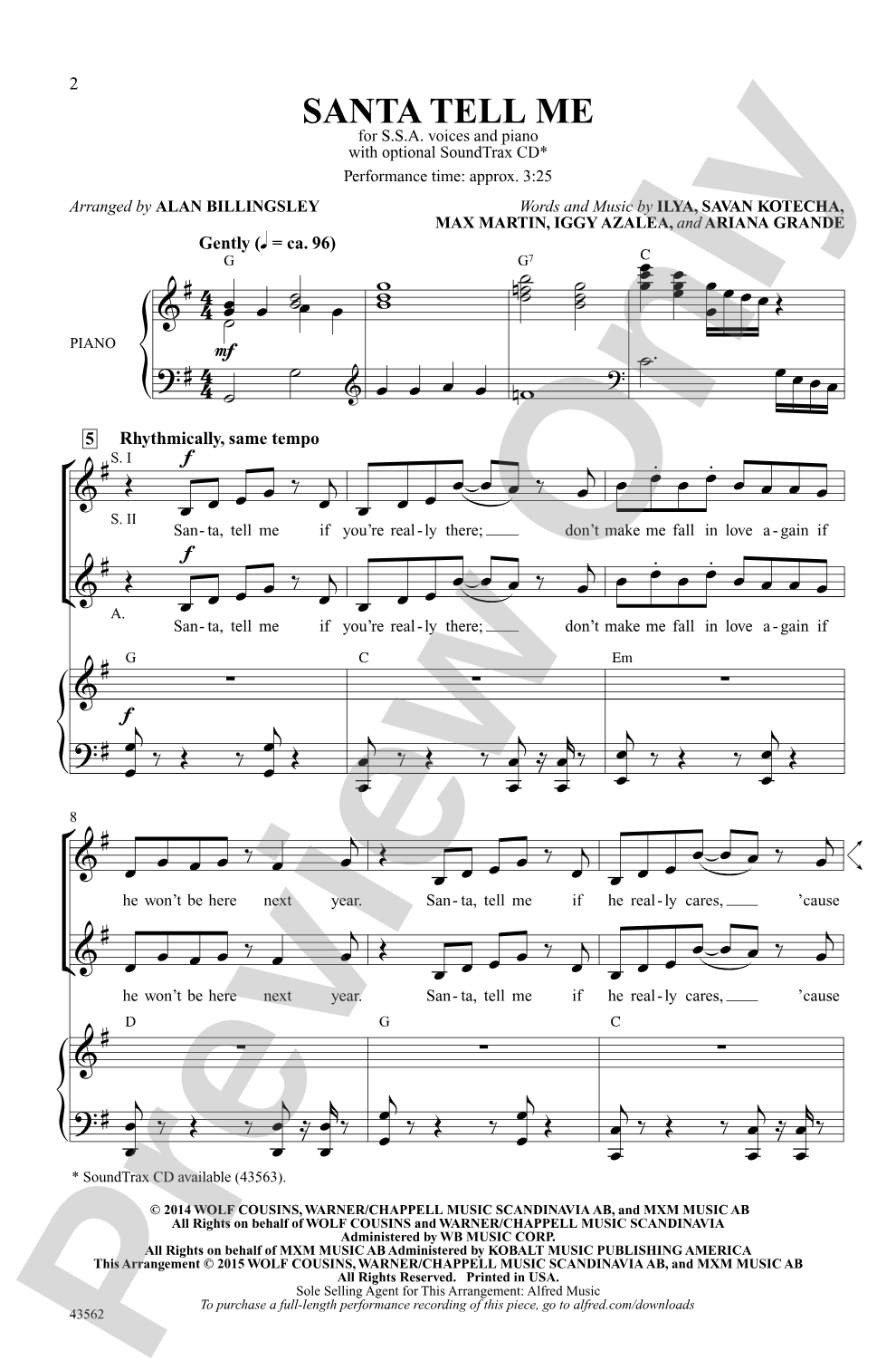 Santa Tell Me: SSA Choral Octavo
