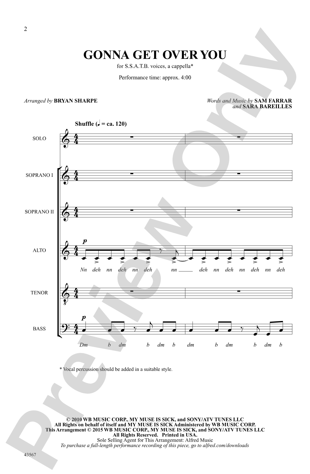 Gonna Get Over You: SSATB, <i>a cappella</i> Choral Octavo