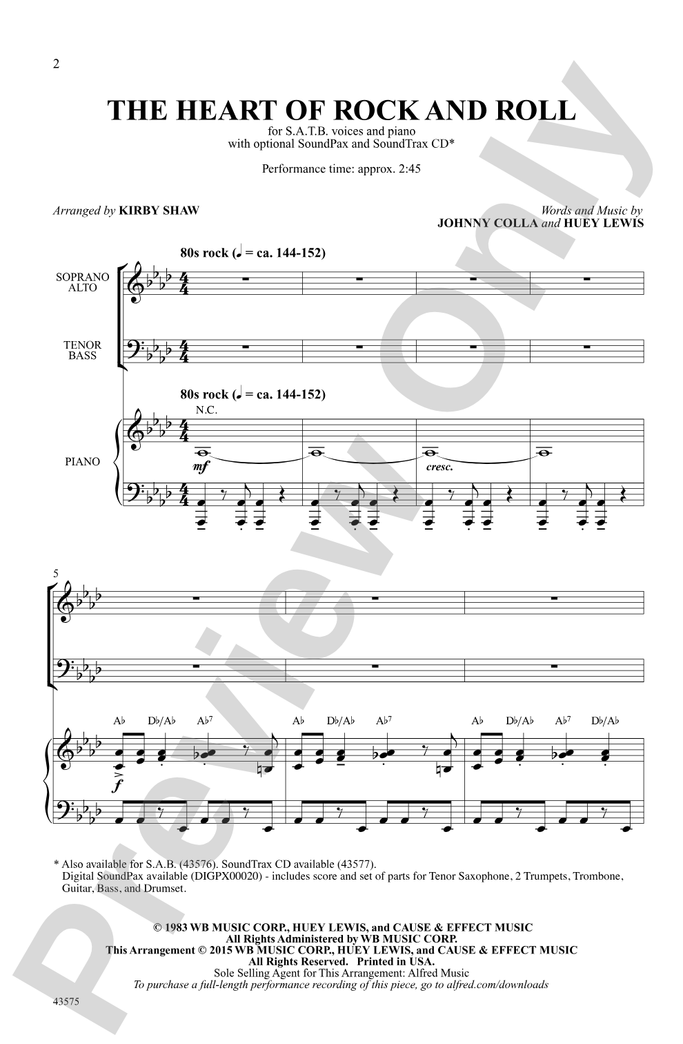 The Heart of Rock and Roll: SATB Choral Octavo