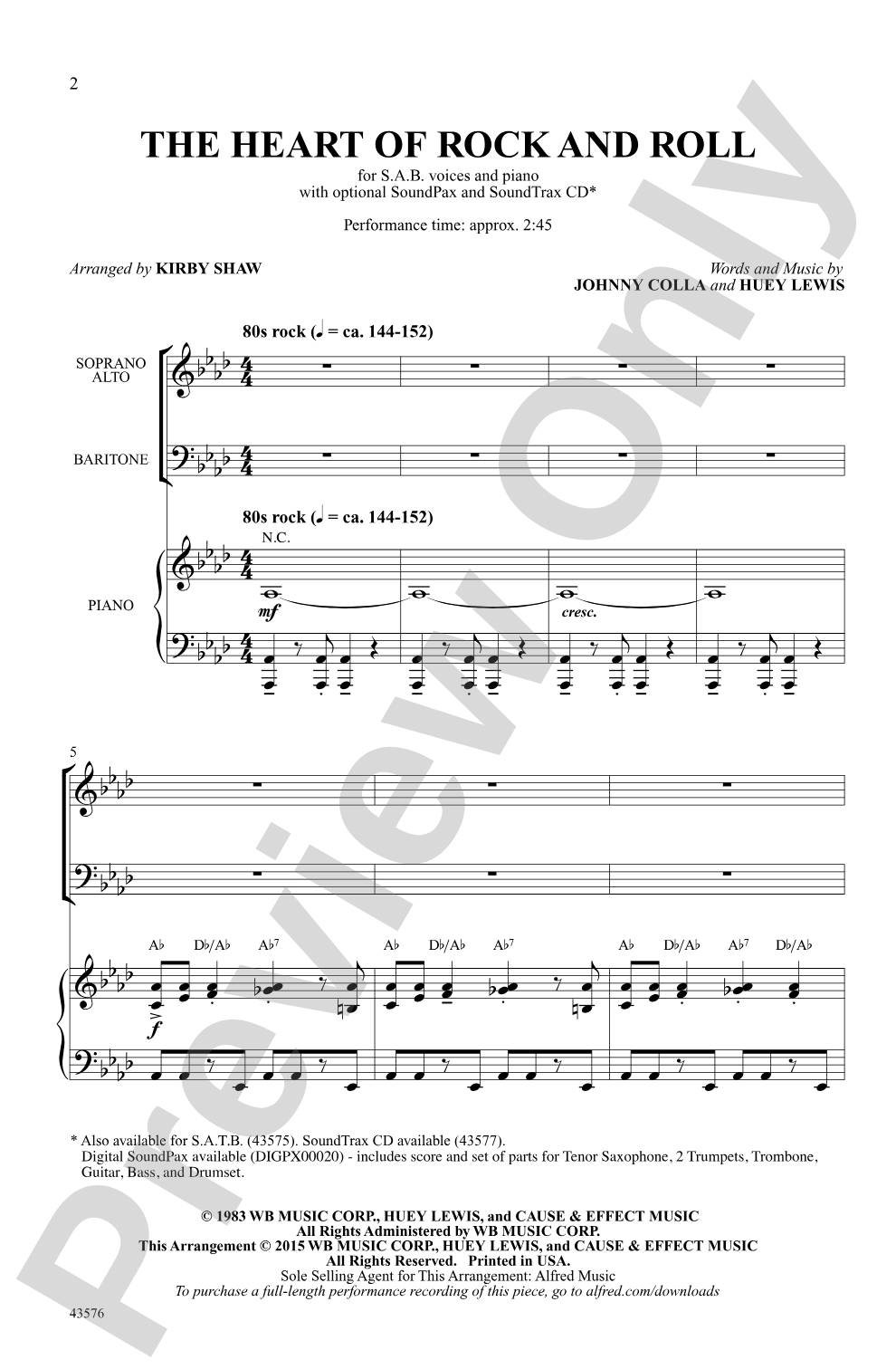 The Heart of Rock and Roll: SAB Choral Octavo