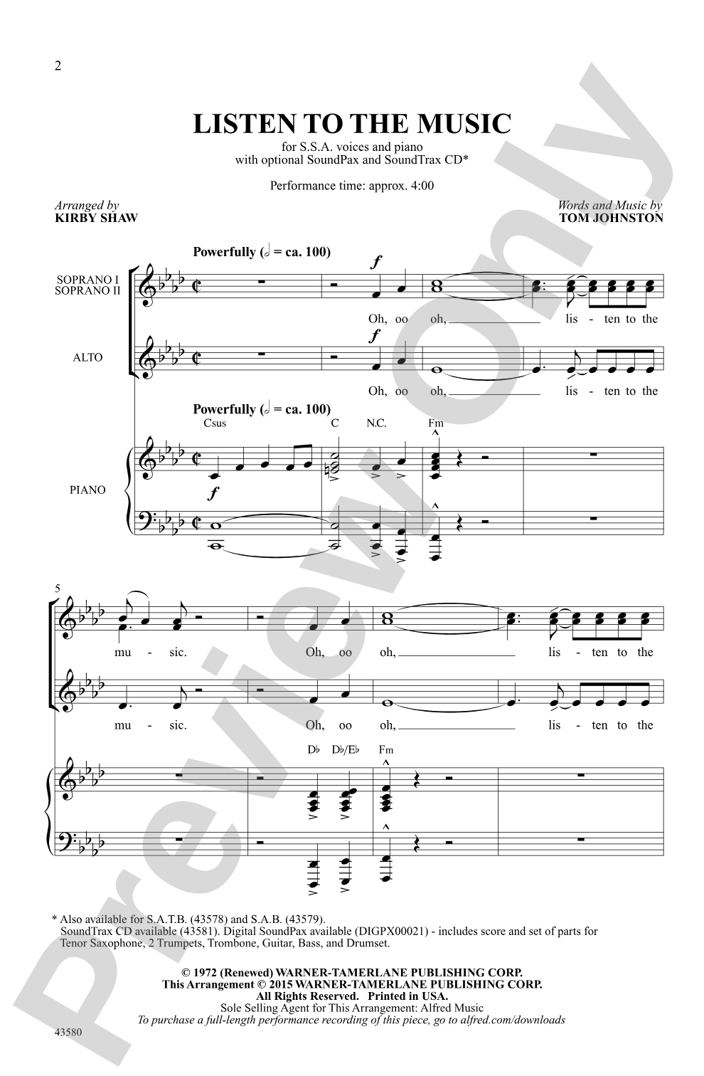 Listen to the Music: SSA Choral Octavo