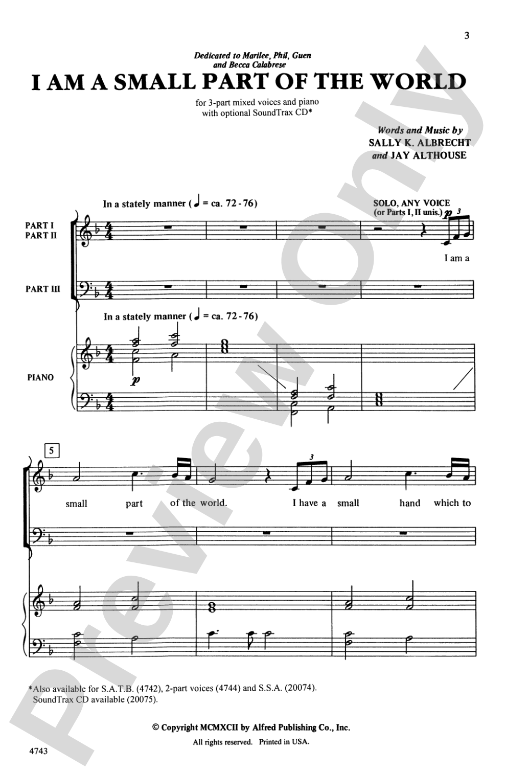 I Am a Small Part of the World: 3-Part Mixed Choral Octavo