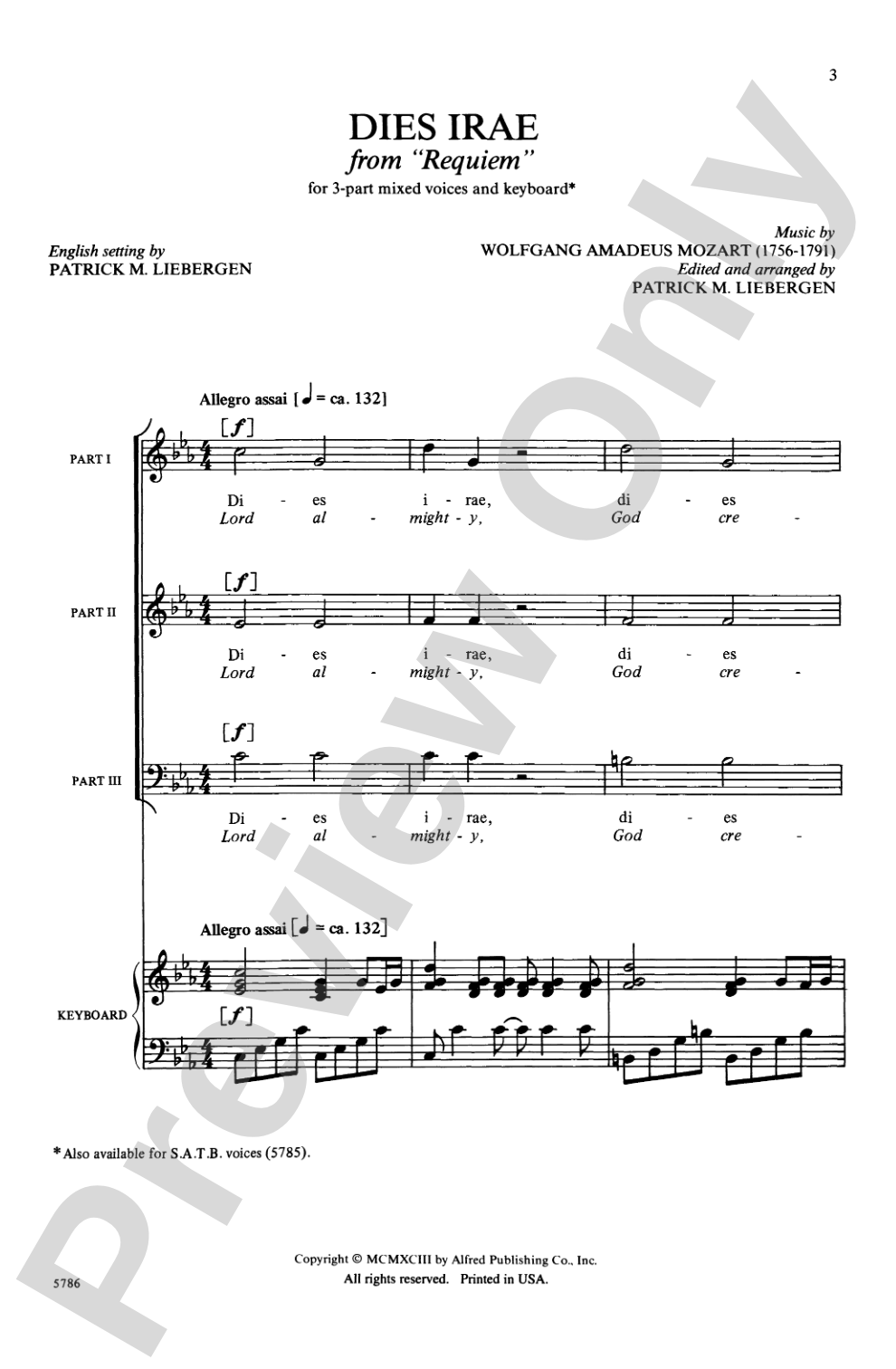 Dies Irae (from <i>Requiem</i>): 3-Part Mixed Choral Octavo