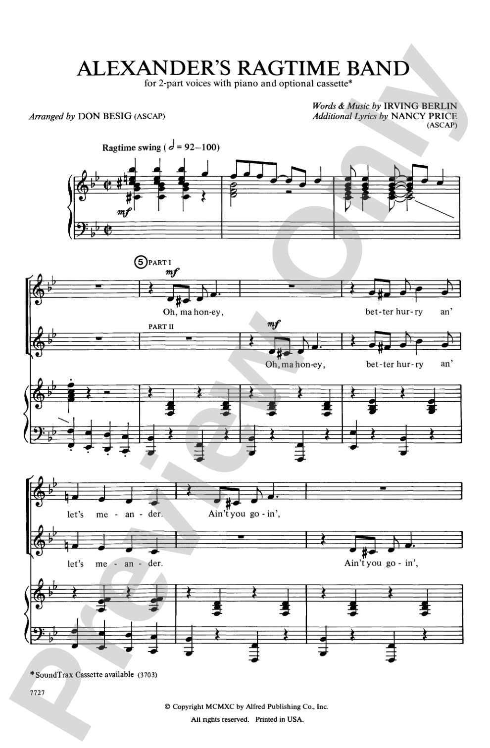 Alexander's Ragtime Band: 2-Part Choral Octavo