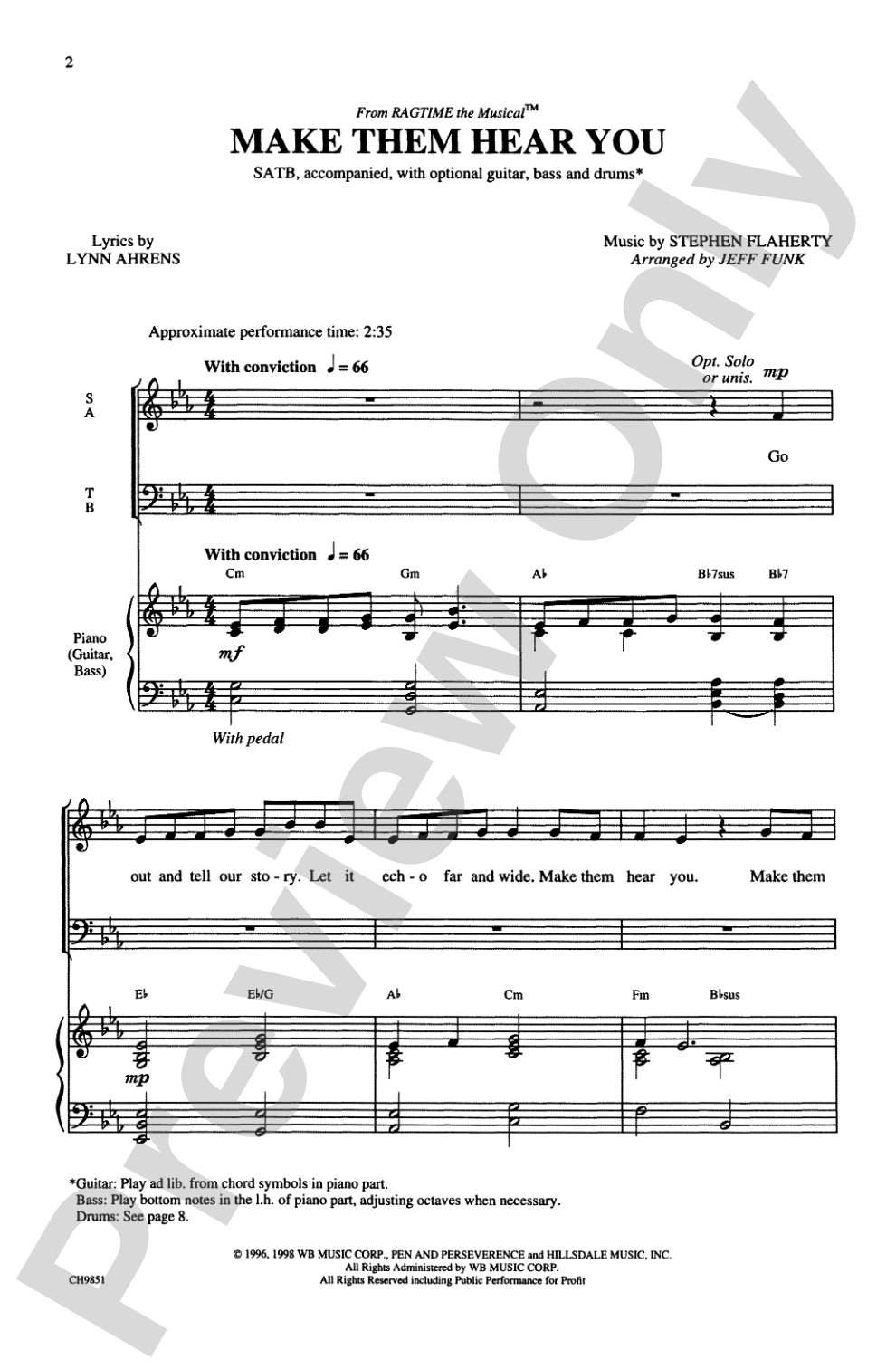 Make Them Hear You (from <I>Ragtime</I> The Musical™): SATB Choral Octavo