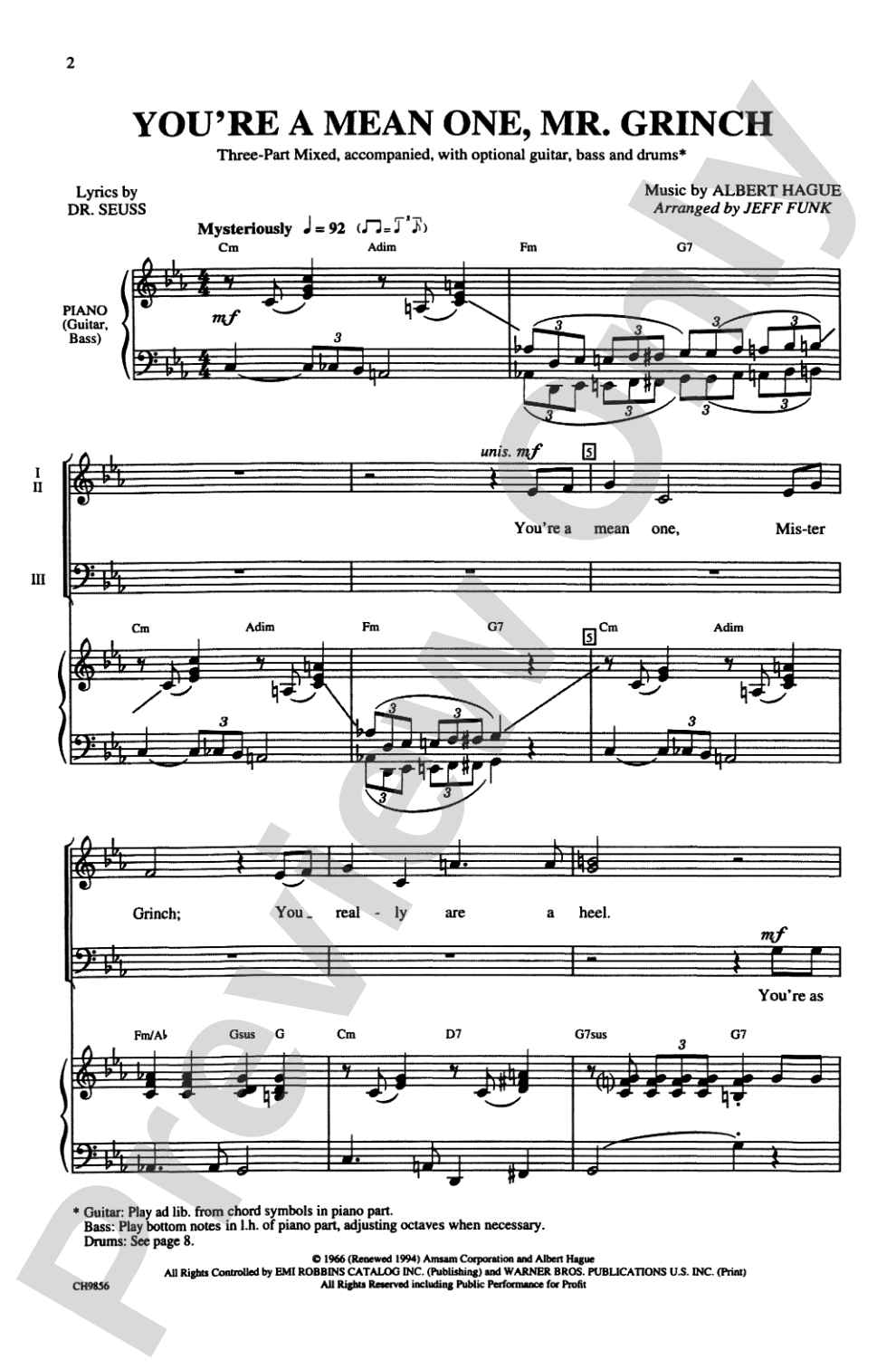 You're a Mean One, Mr. Grinch (from "How the Grinch Stole Christmas"): 3-Part Mixed Choral Octavo