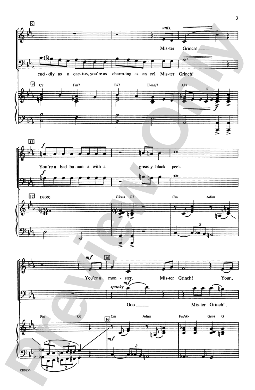 You're a Mean One, Mr. Grinch (from "How the Grinch Stole Christmas"): 3-Part Mixed Choral Octavo