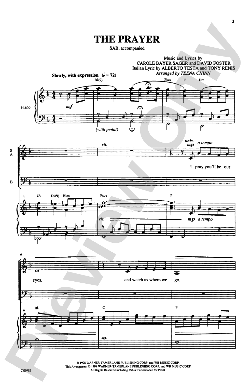 The Prayer (from <I>Quest for Camelot™</i>): SAB Choral Octavo