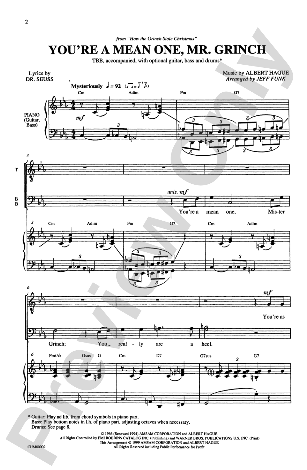 You're a Mean One, Mr. Grinch (from "How the Grinch Stole Christmas"): TBB Choral Octavo
