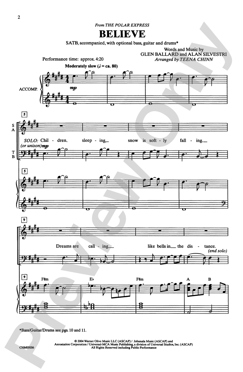 Believe (from <I>The Polar Express</I>): SATB Choral Octavo